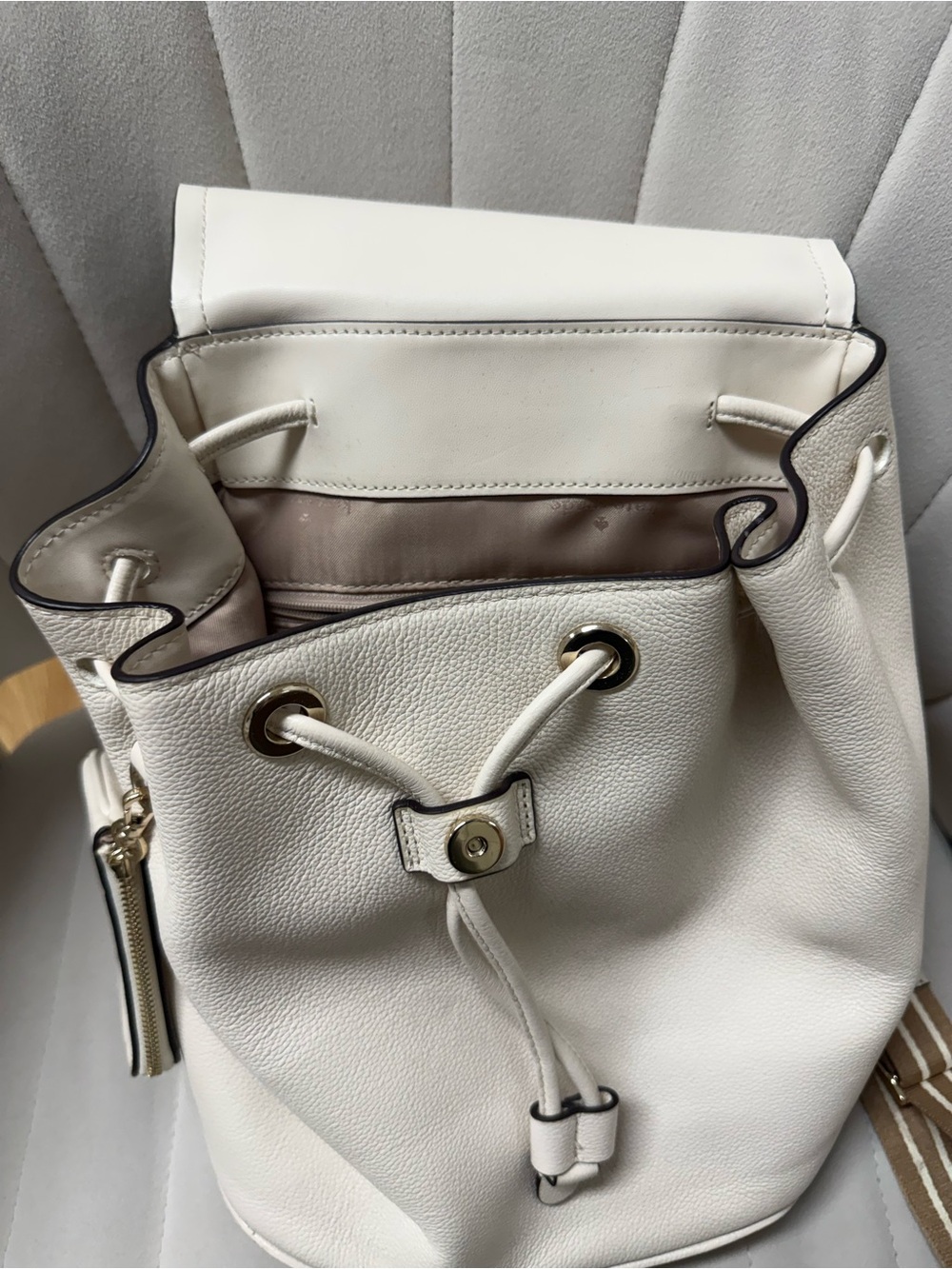 kate spade Creamy White Leather Backpack with Striped Straps - Picture 4 of 4